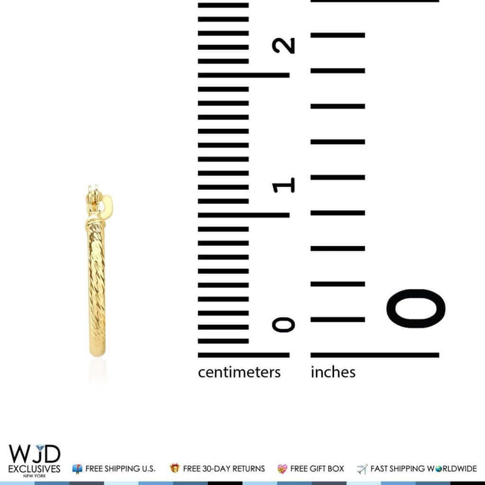 14K Yellow Gold 1.5mm Snap Closure Twisted Rope Hoop Earrings 0.5"