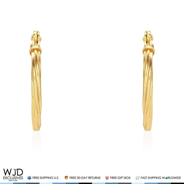 14K Yellow Gold 1.2mm Twisted Rope Hoop Earrings 0.5"
