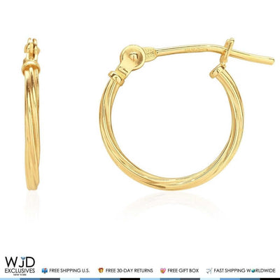 14K Yellow Gold 1.2mm Twisted Rope Hoop Earrings 0.5"