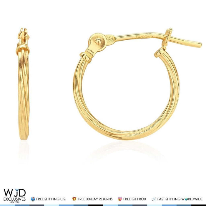 14K Yellow Gold 1.2mm Twisted Rope Hoop Earrings 0.5"