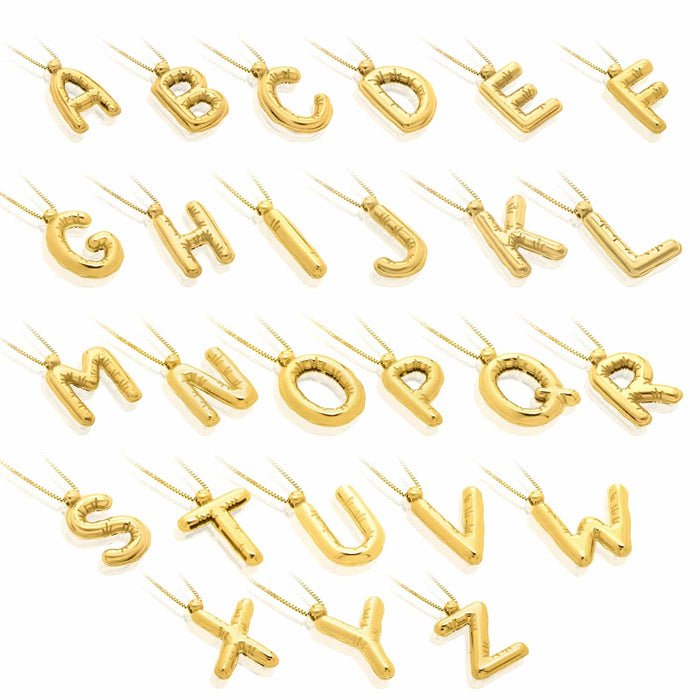 14K Gold Helium Balloon Alphabet Initial Necklace (Solid Links) 16" - 18" Adjustable - WJD Exclusives