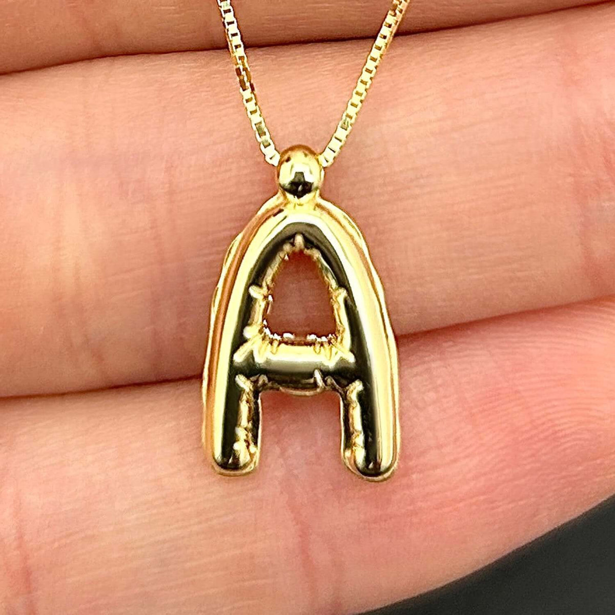 14K Gold Helium Balloon Alphabet Initial Necklace (Solid Links) 16" - 18" Adjustable - WJD Exclusives