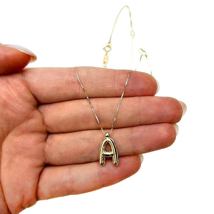 14K Gold Helium Balloon Alphabet Initial Necklace (Solid Links) 16" - 18" Adjustable - WJD Exclusives