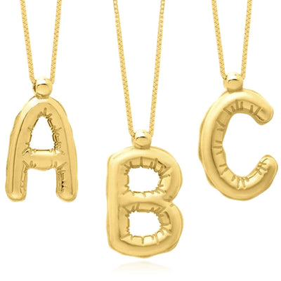 14K Gold Helium Balloon Alphabet Initial Necklace (Solid Links) 16" - 18" Adjustable - WJD Exclusives