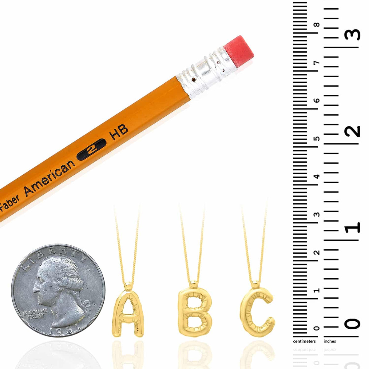 14K Gold Helium Balloon Alphabet Initial Necklace (Solid Links) 16" - 18" Adjustable - WJD Exclusives