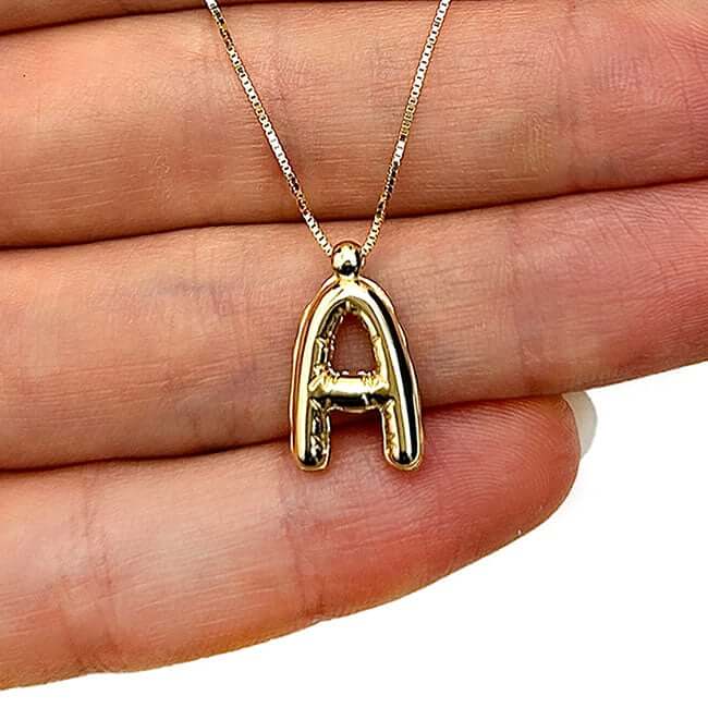 14K Gold Helium Balloon Alphabet Initial Necklace (Solid Links) 16" - 18" Adjustable - WJD Exclusives