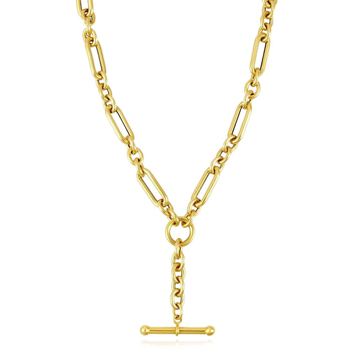 14K Yellow Gold Rolo Toggle Necklace (Solid Links) 18" - WJD Exclusives