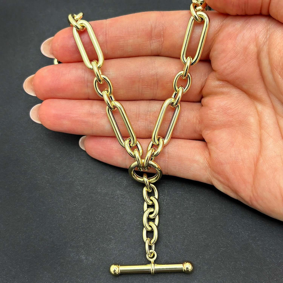 14K Yellow Gold Rolo Toggle Necklace (Solid Links) 18" - WJD Exclusives