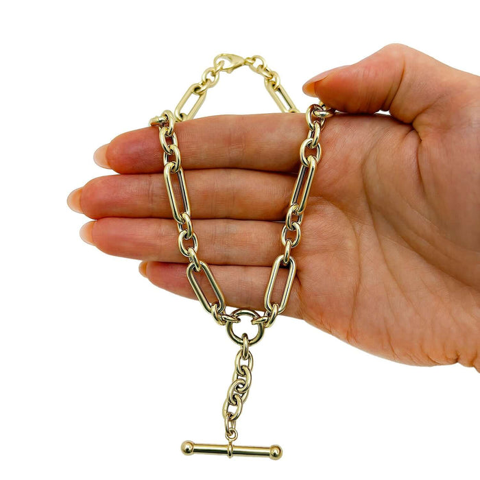 14K Yellow Gold Rolo Toggle Necklace (Solid Links) 18" - WJD Exclusives