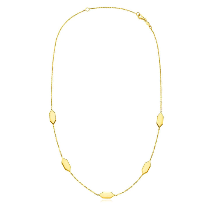 14K Yellow Gold Elongated Hexagon Cable Necklace (Solid Links) 18" 30" - WJD Exclusives