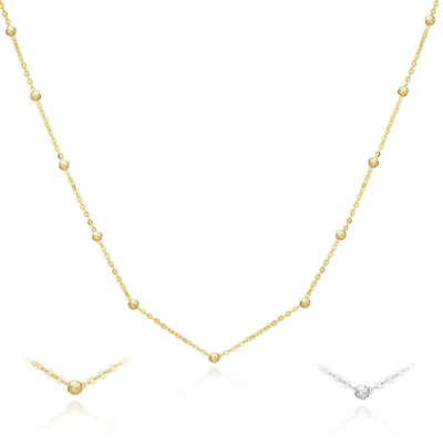 14K Yellow or White Gold Diamond - Cut Saturn Bead Necklace (Solid Links) 18" - WJD Exclusives