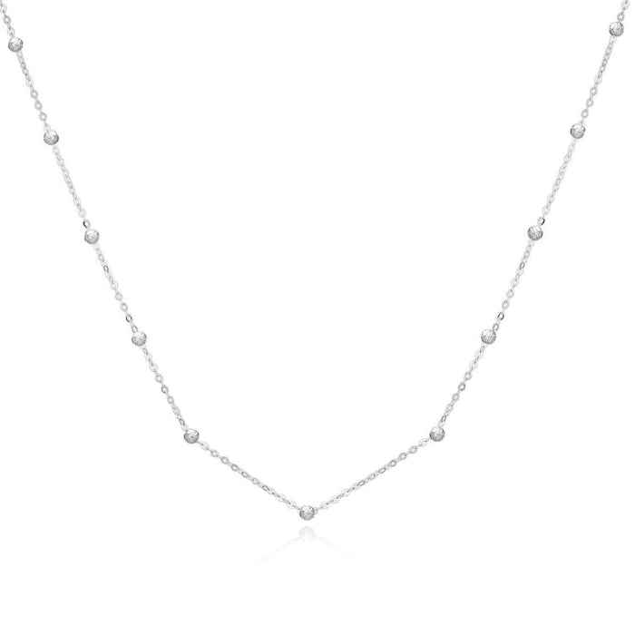 14K Yellow or White Gold Diamond - Cut Saturn Bead Necklace (Solid Links) 18" - WJD Exclusives