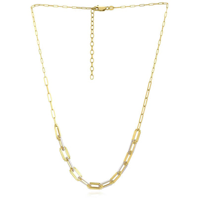 14K Yellow White Gold Pallina Paperclip Necklace (Hollow) 16" - 18" Adjustable - WJD Exclusives