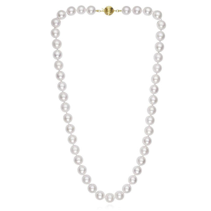 14K Yellow Gold Cultured Pearl Strand Necklace (Hollow) 18" - WJD Exclusives