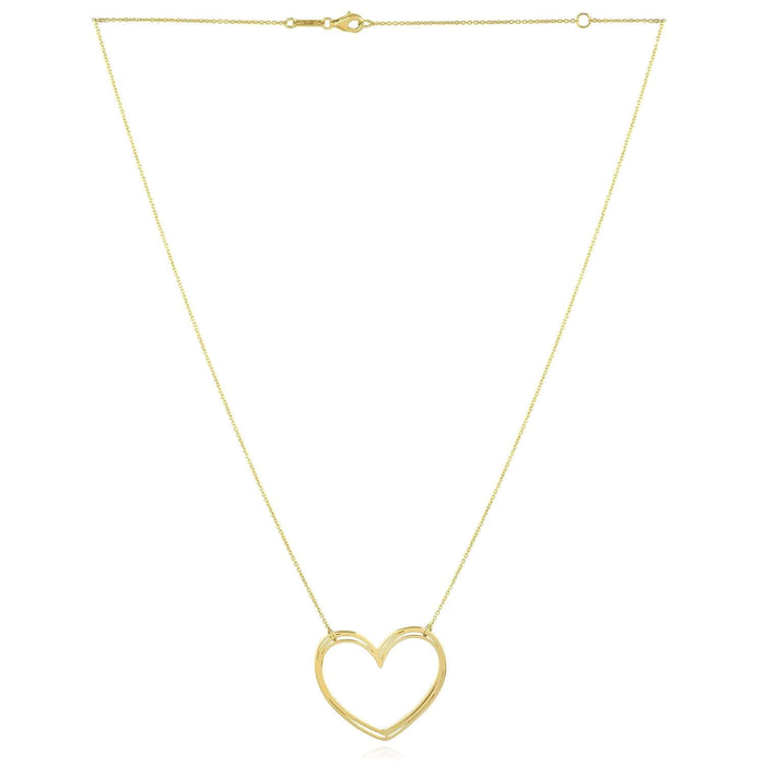 14K Yellow Gold Open Heart Necklace (Solid Links) 16" - 18" Adjustable - WJD Exclusives