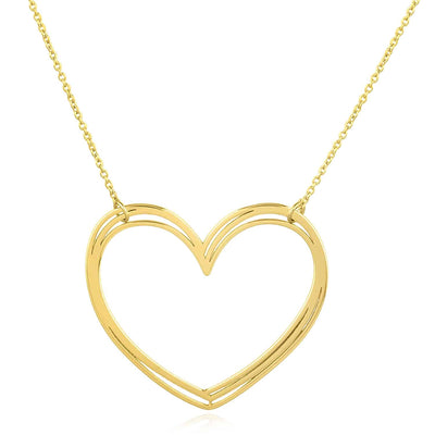 14K Yellow Gold Open Heart Necklace (Solid Links) 16" - 18" Adjustable - WJD Exclusives