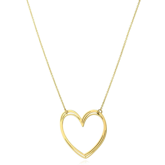14K Yellow Gold Open Heart Necklace (Solid Links) 16" - 18" Adjustable - WJD Exclusives