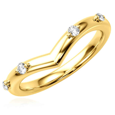 0.10CTW Natural Diamond 14K Yellow Gold Chevron Band Ring - WJD Exclusives