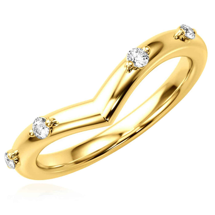 0.10CTW Natural Diamond 14K Yellow Gold Chevron Band Ring - WJD Exclusives