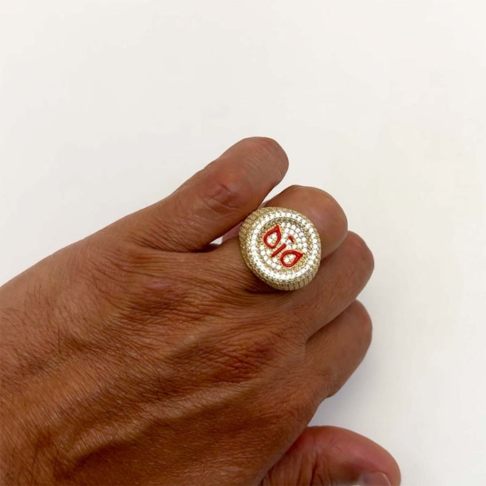 14K Gold CZ Red Dio Owl Signet Ring - WJD Exclusives
