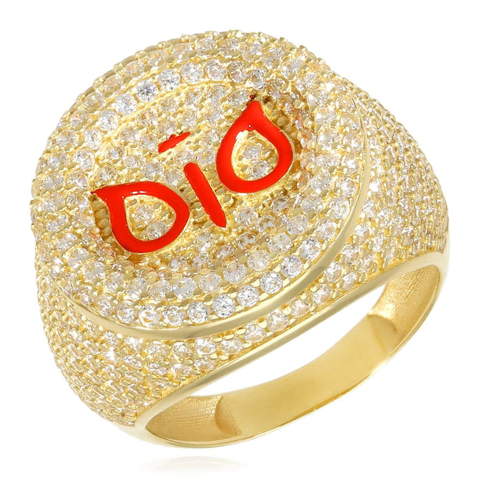 14K Gold CZ Red Dio Owl Signet Ring - WJD Exclusives