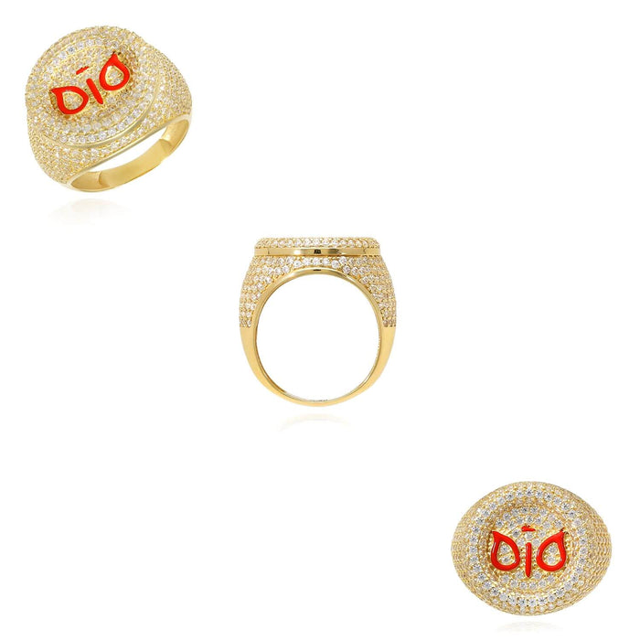 14K Gold CZ Red Dio Owl Signet Ring - WJD Exclusives
