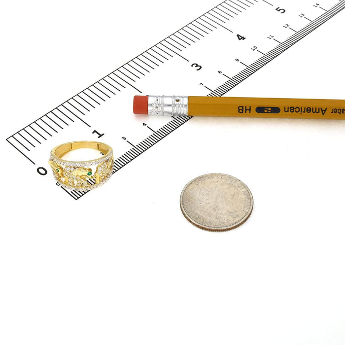 14K Gold .51CTW CZ Green Emerald Eyes Elephant Cocktail Ring - WJD Exclusives