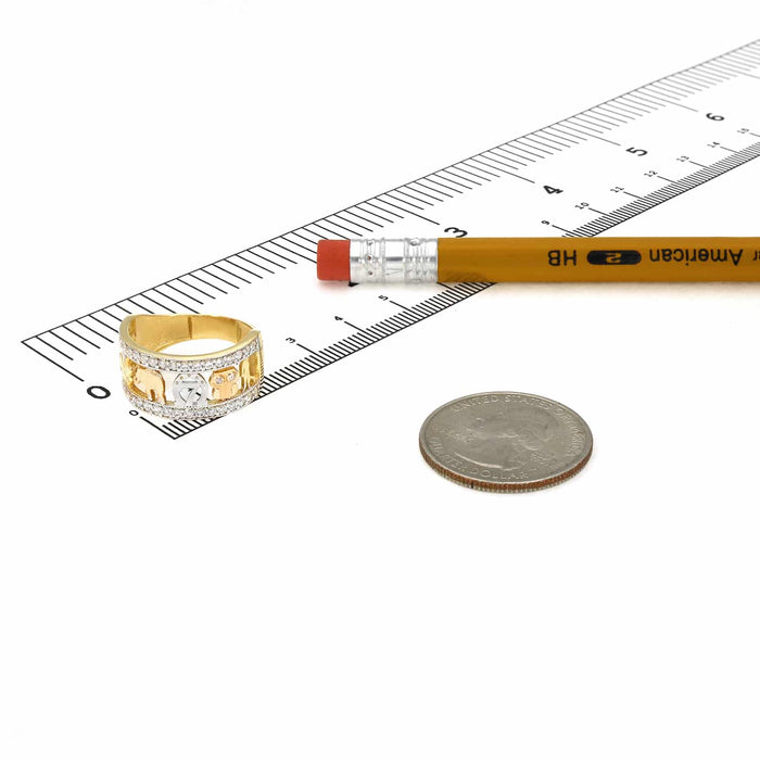 14K Gold CZ Elephant Horseshoe 4 Leaf Clover Cocktail Ring - WJD Exclusives