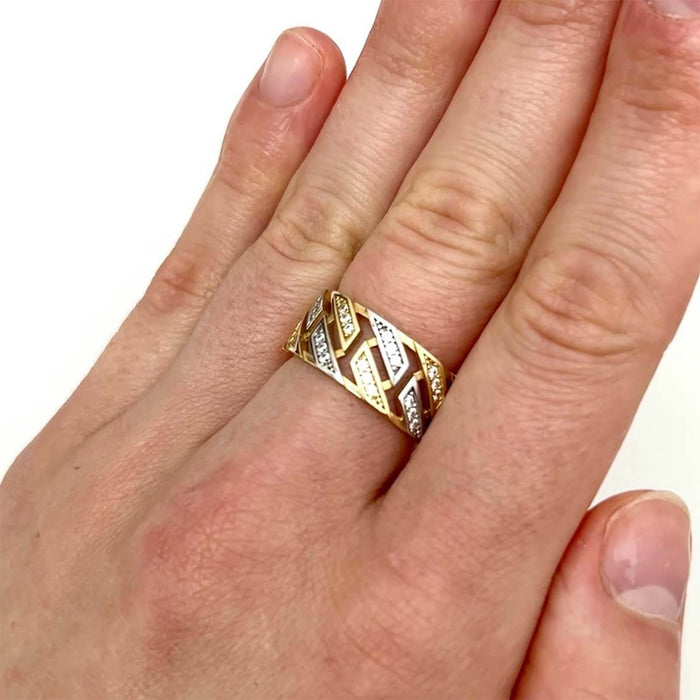 14K Gold Two - Tone White CZ Cocktail Ring - WJD Exclusives