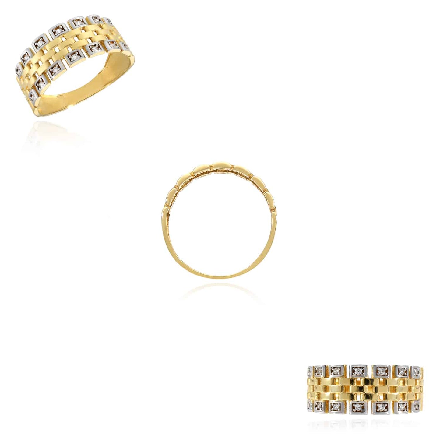 14K Real Gold Two-Tone White CZ Woven Lattice Ring