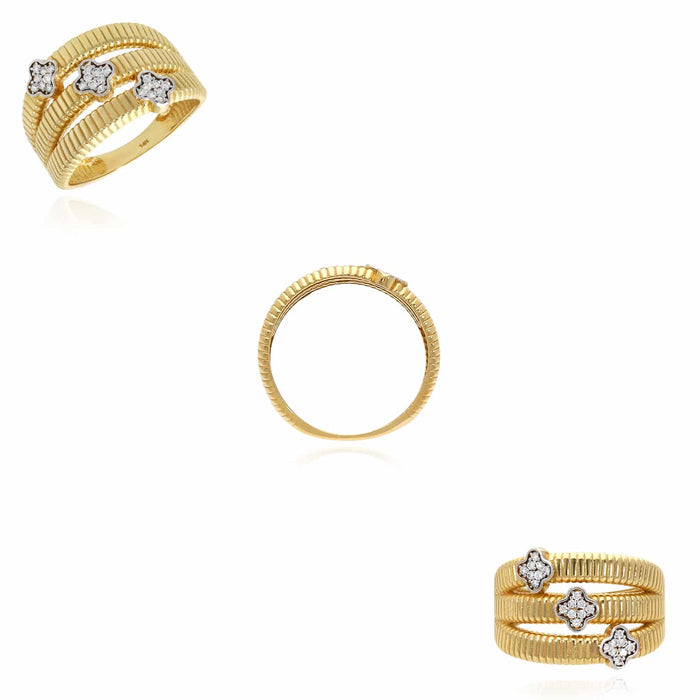 14K Gold CZ Triple Row Clover Cocktail Ring - WJD Exclusives