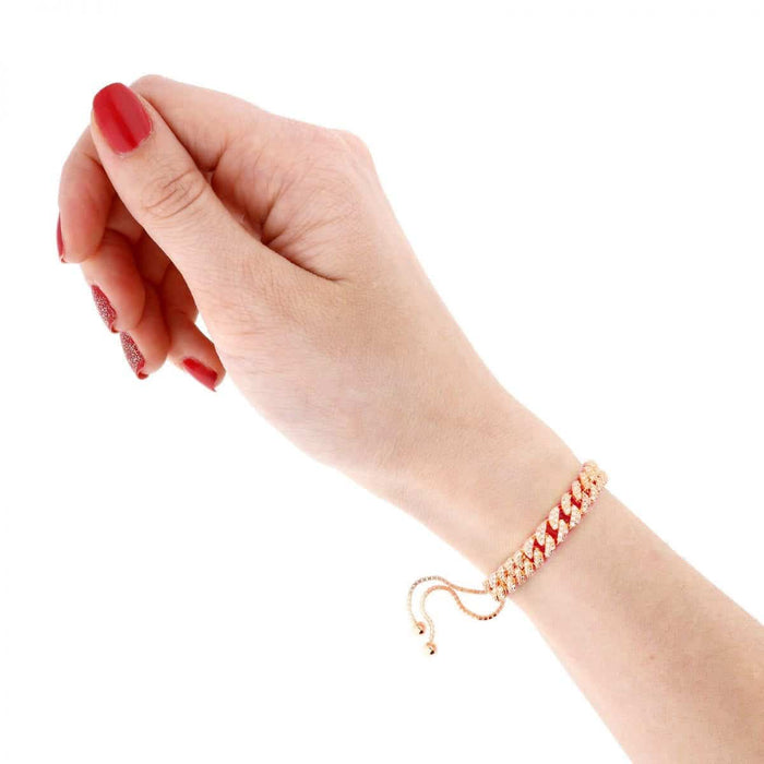 Yellow White Rose Gold Over Silver 6.5mm Miami Cuban CZ Bracelet (Solid Links) 5"-9" Adjustable