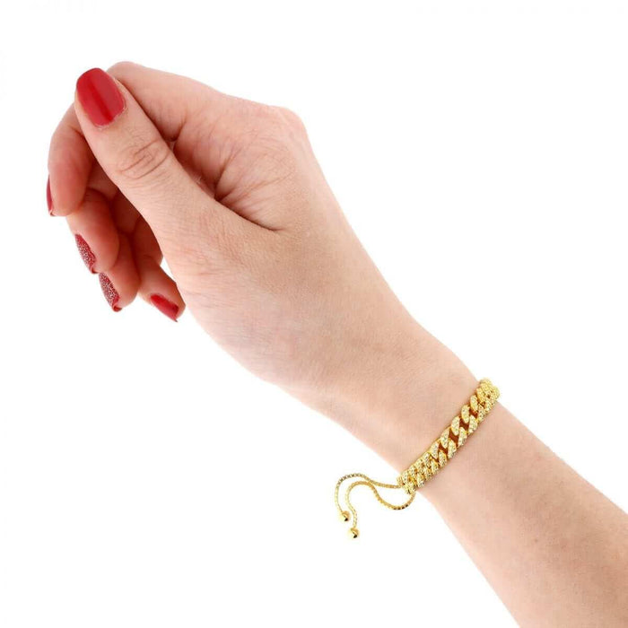 Yellow White Rose Gold Over Silver 6.5mm Miami Cuban CZ Bracelet (Solid Links) 5"-9" Adjustable