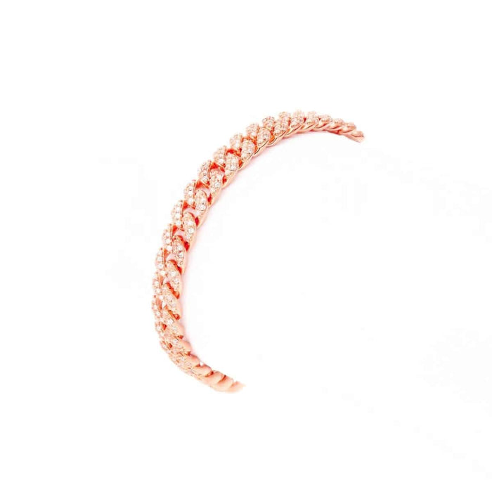 Yellow White Rose Gold Over Silver 6.5mm Miami Cuban CZ Bracelet (Solid Links) 5"-9" Adjustable