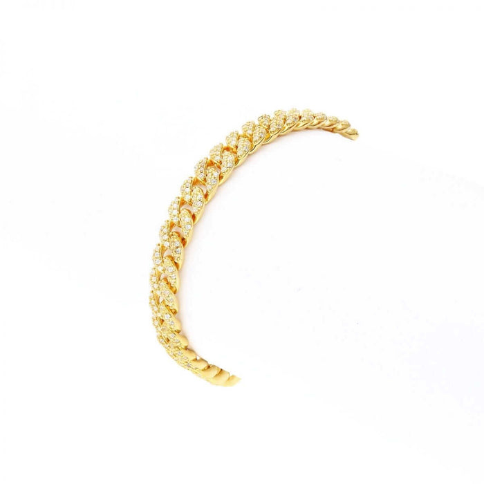Yellow White Rose Gold Over Silver 6.5mm Miami Cuban CZ Bracelet (Solid Links) 5"-9" Adjustable