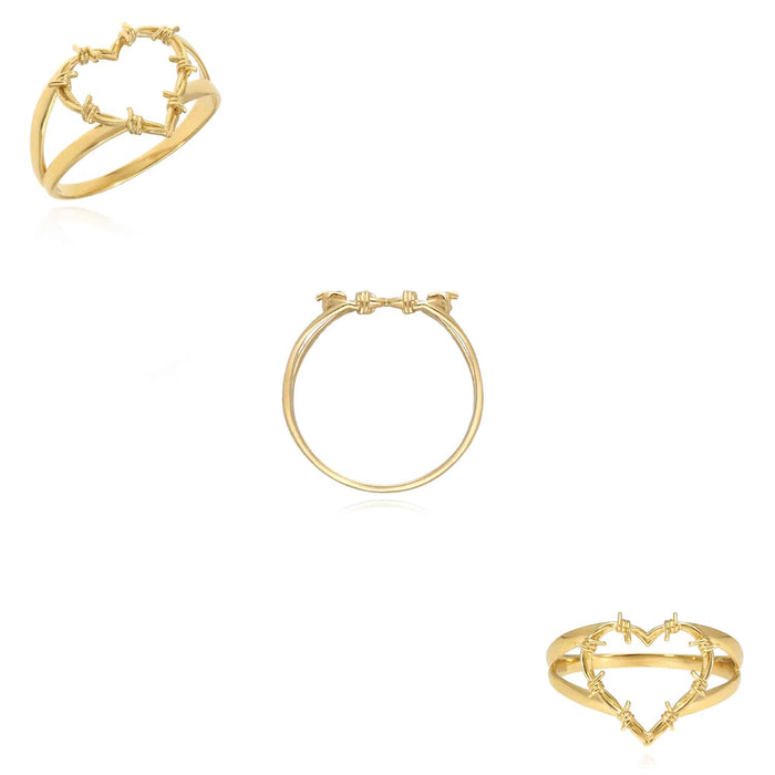 14K Gold Barbed Wire Open Heart Cocktail Ring - WJD Exclusives