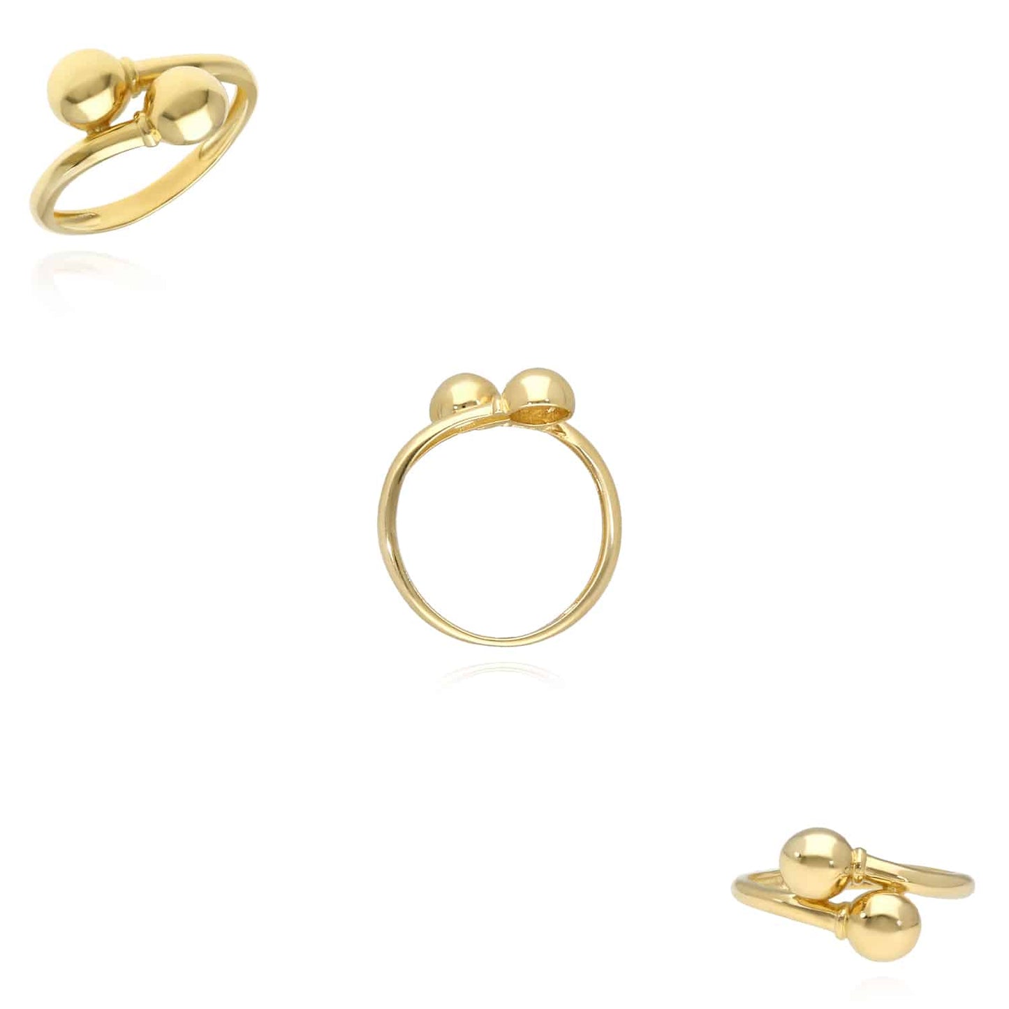 14K Real Gold Double Bead Ball Sphere Band Ring