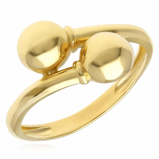 14K Real Gold Double Bead Ball Sphere Band Ring