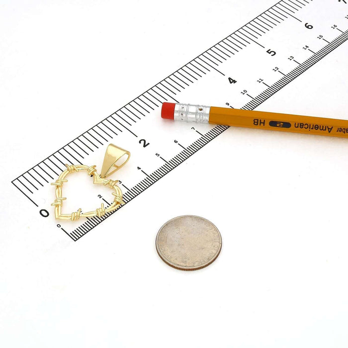 14K Gold Barbed Wire Open Heart Pendant 1.8" - WJD Exclusives