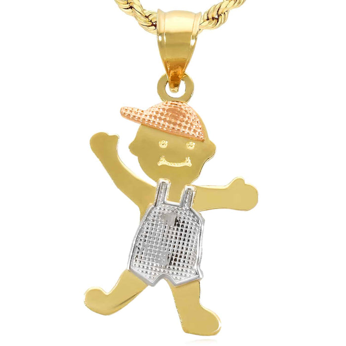 14K Gold Tri - Color White Rose Boy or Girl Pendant 0.9" - WJD Exclusives