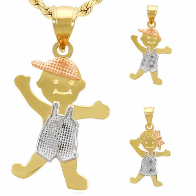 14K Gold Tri - Color White Rose Boy or Girl Pendant 0.9" - WJD Exclusives