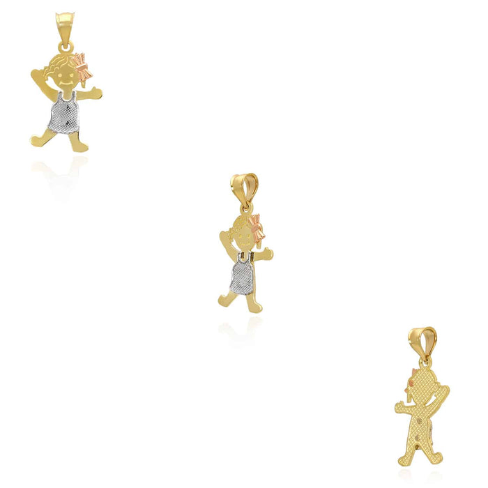 14K Gold Tri - Color White Rose Boy or Girl Pendant 0.9" - WJD Exclusives