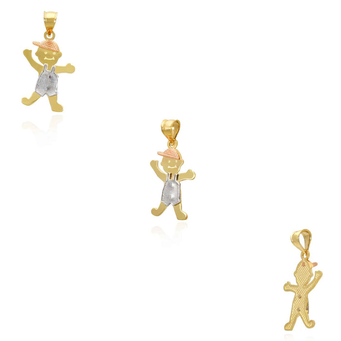 14K Gold Tri - Color White Rose Boy or Girl Pendant 0.9" - WJD Exclusives