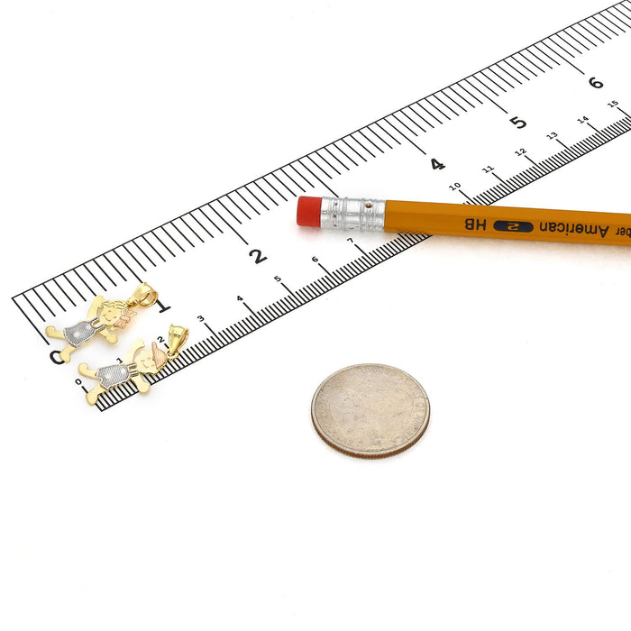 14K Gold Tri - Color White Rose Boy or Girl Pendant 0.9" - WJD Exclusives