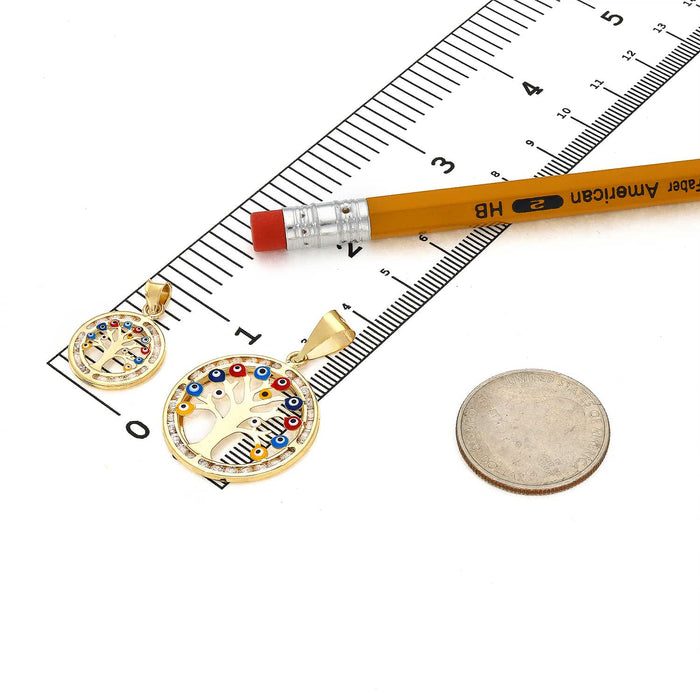 14K Gold CZ Colorful Evil Eye Tree of Life Pendant - WJD Exclusives