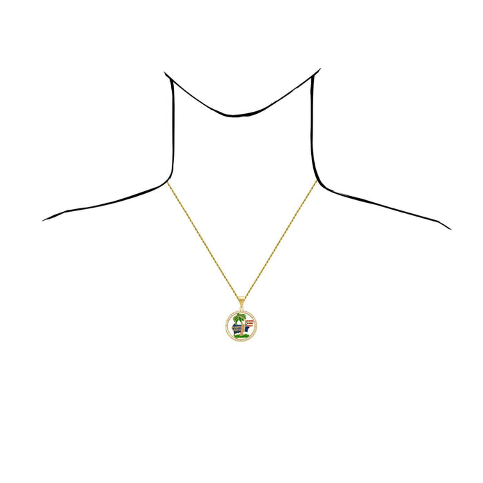 14K Gold Puerto Rico Flag Palm Tree Pendant 0.9" - 1.9" - WJD Exclusives