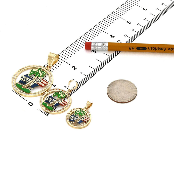 14K Gold Puerto Rico Flag Palm Tree Pendant 0.9" - 1.9" - WJD Exclusives