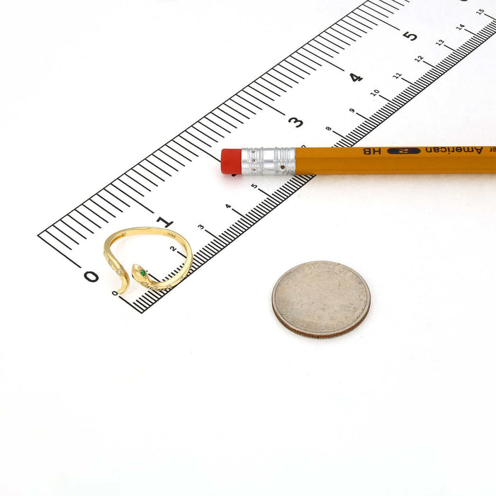 14K Gold CZ Green Emerald Eyes Snake Cocktail Ring - WJD Exclusives