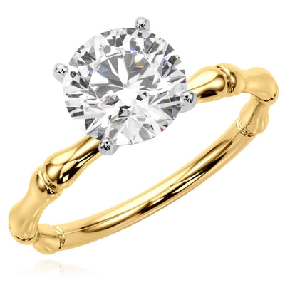 1CT Lab - Grown Diamond Round 14K Yellow Gold Bamboo Engagement Ring - WJD Exclusives
