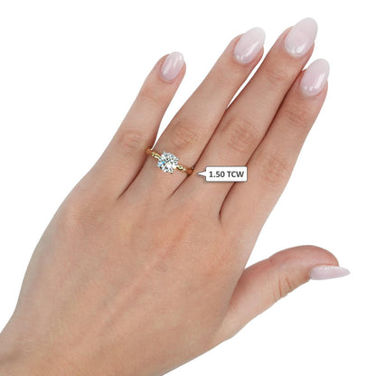 1.50CT Lab-Grown Diamond Round 14K Yellow Gold Bamboo Engagement Ring